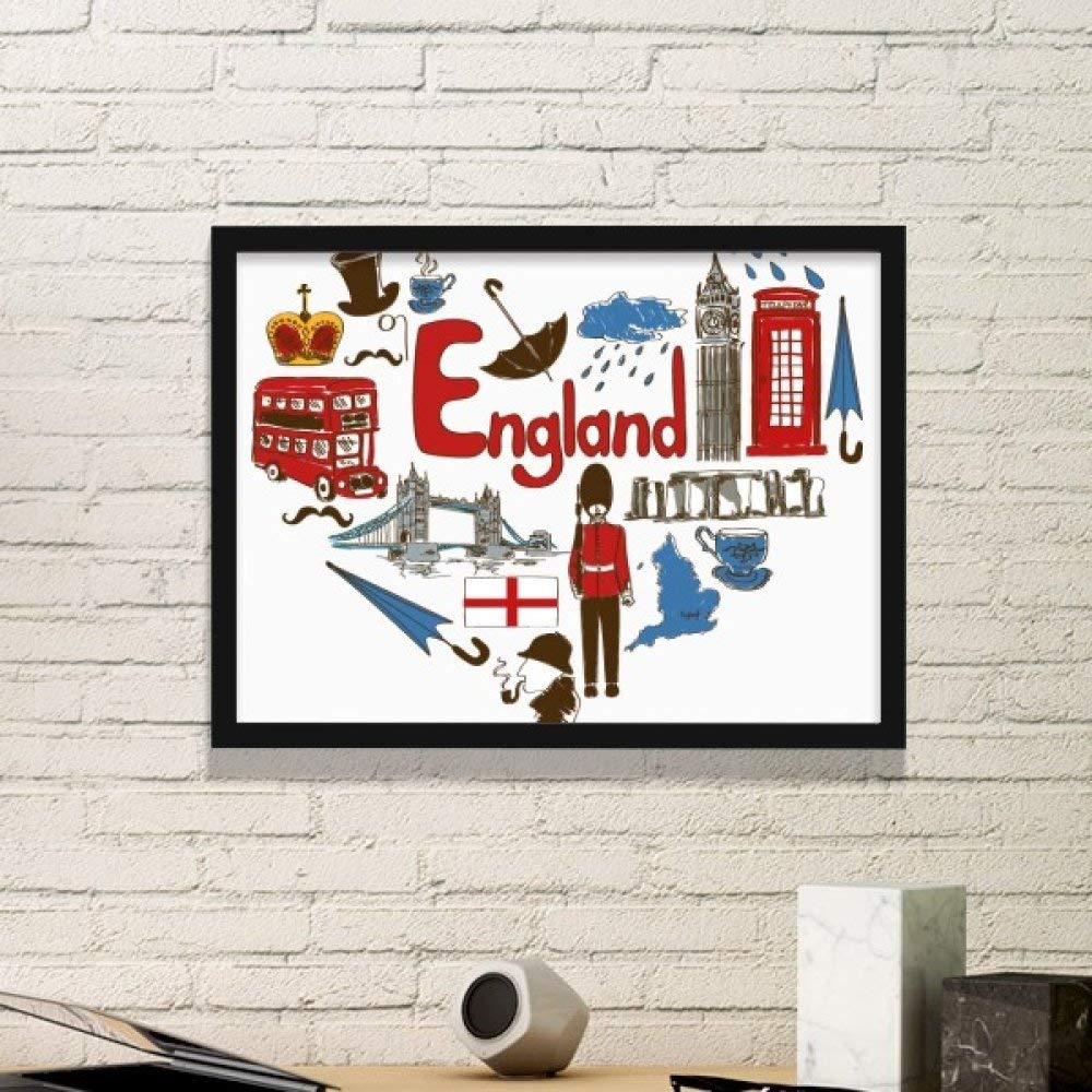Illustration Angleterre Amour et Drapeau Cadre Photo Noir Format Small
