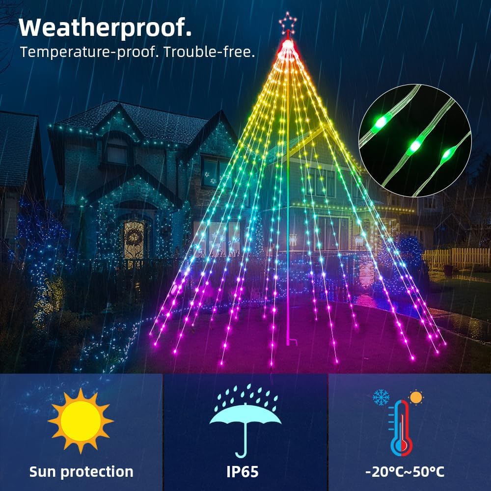 Zewnętrzne Oświetlenie Dekoracyjne Na święta Bożego Narodzenia, 2,7 M Długości, Regulacja Kolorów Rgb, Sterowanie Aplikacją, 305 Diod LED, Funkcja Timera, Do Dekoracji świątecznych