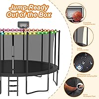 Vista 3 de DeepRoar 2026 Upgraded 8FT 10FT 12FT 14FT 15FT 16FT Outdoor Tranpoline for Kids, Big tranpoline with Basketball Hoop, Lights, Sprinkler & Socks