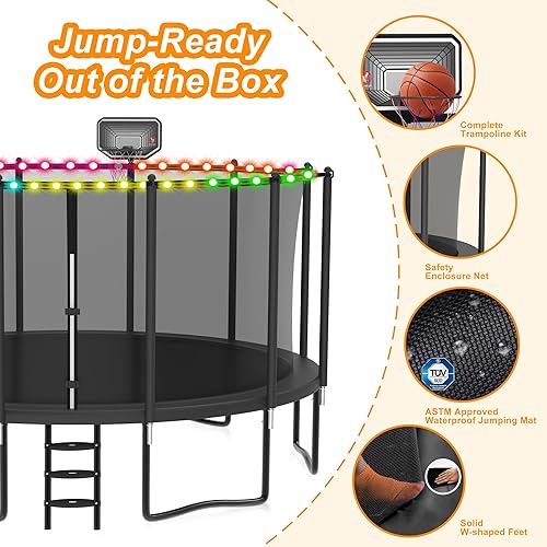 Miniatura 3 de Tranpoline para niños y adultos, 1500 libras, 16 pies, 15 pies, 15 pies, 14 pies, 12 pies, 10 pies, 8 pies, tranpolina con aro de baloncesto, red de