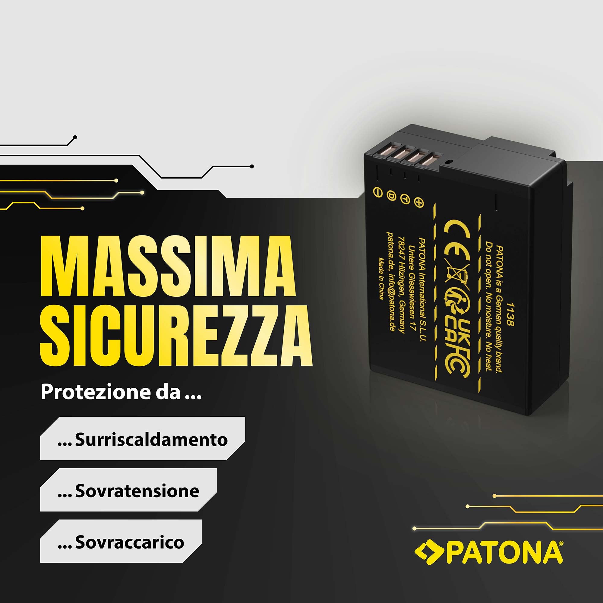 Batteria PATONA DMW-BLC12 1000mAh Per Panasonic Lumix E Leica – 7,2V, Protezioni Integrate, Sostitutiva Originale