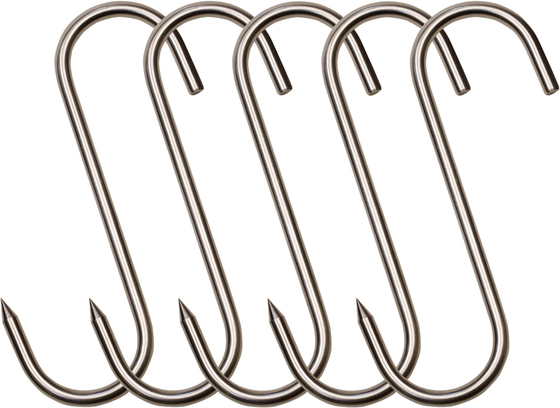 ARTOYS Meat Hooks for Butchering,5 PCS(10 inches 10mm) Heavy-Duty 304 Stainless Steel Meat Hook for Hanging Beef, Pork, Game, Moose - Strong & Sharp Butcher Hook with 1000 lbs Capacity