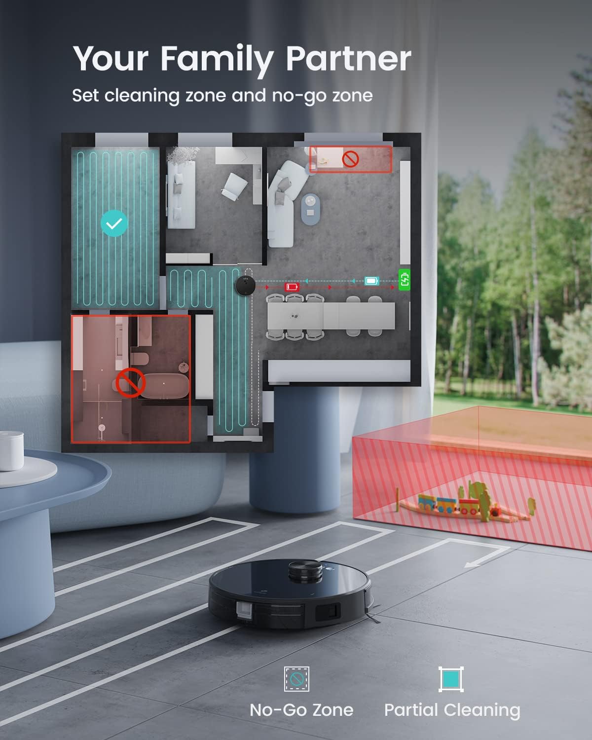 Lefant LS1 Pro app showing no-go zones and partial cleaning areas