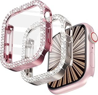 2-Pack Bling Case for Apple Watch Series 10 Screen Protector 46mm, Women Glitter Diamond Rhinestone Protector Cover for iWatch Accessories 46 mm (Starlight/Pink, 46 mm)