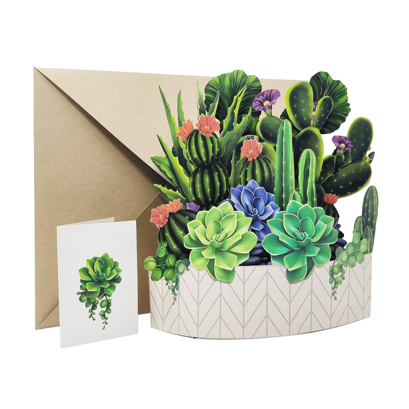 ZHDOKA Handmade Popup Flower Bouquet Greeting Card, 3D Paper Cactus Daisies Roses Lilies Pop Up Card with Blank Note Card and Envelope for Women Best Friends Mother Parents Birthday(Cactus)
