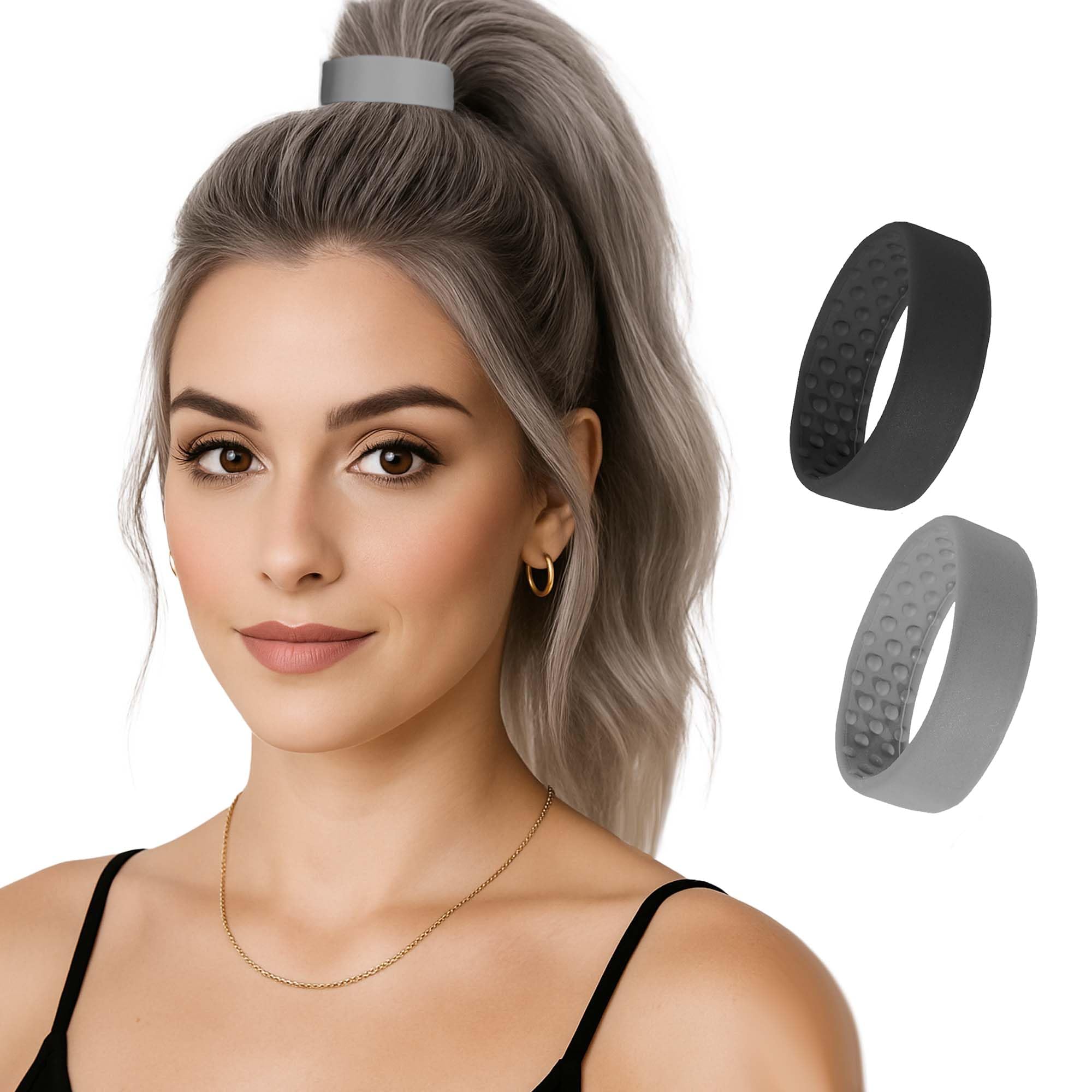 2 Medium PONY-Os for Fine to Normal Hair or Slightly Thick Hair (Black and Gray)
