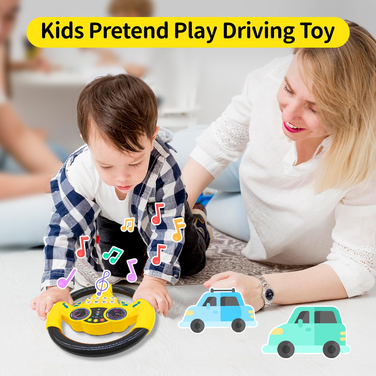 Giocattoli per Volante Bambini, Volante per Auto, Controller di Guida Portatile simulato, Giocattolo d'Imitazione per Guida Simulata, giocattolo regalo educativo per bambini (Giallo)