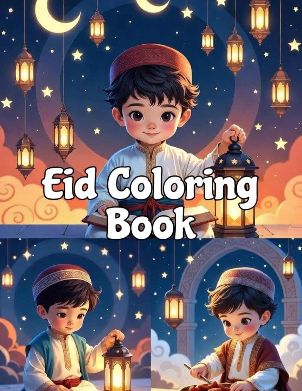 Eid coloring book for kids/ islamic coloring book: Islamic Coloring Pages with Mosques, Moon, Lanterns, Dua & Iftar Scenes for Boys and Girls Ages 7-17