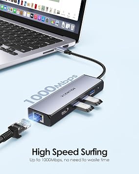 LENTION USB C Hub with 1000M Gigabit Ethernet Adapter, 4K HDMI Display, 3xUSB-A 3.0 Ports for MacBook Pro/Air/Neo, Dell, Lenovo, HP Laptops and More, Stable Driver Certified (C25, Space Gray)