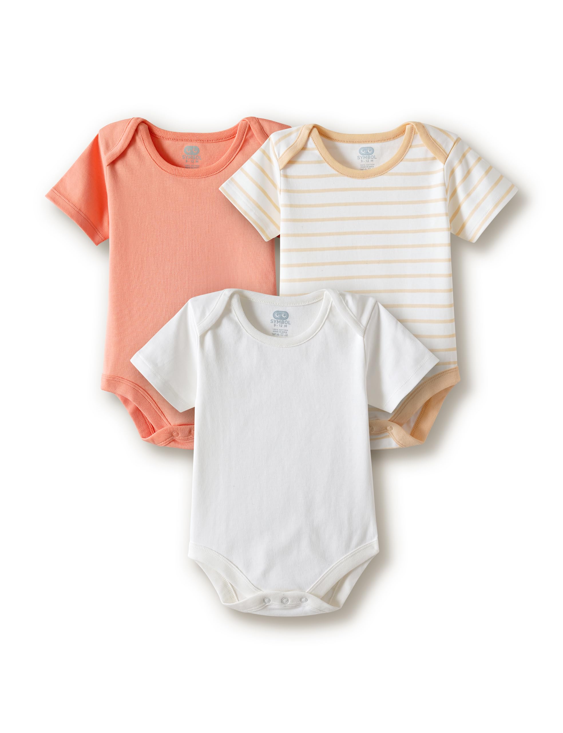 Amazon Brand Symbol Unisex 100% Cotton Half Sleeve Regular Fit Bodysuit (Pack of 3) (SK-BBS-SS26-2001 (0-18 M)_CSWSWS_0-3 M)