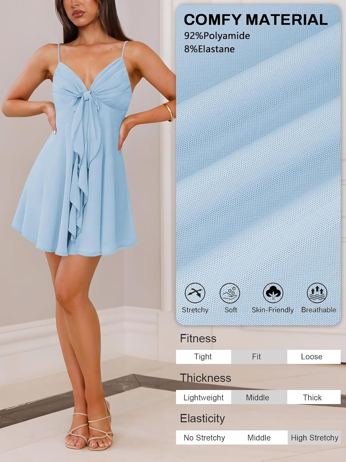 Women Sleeveless Sexy V Neck Summer Dress for Women Casual Flowy Beach Club Party Spaghetti Strap Mini Sundress - Image 5