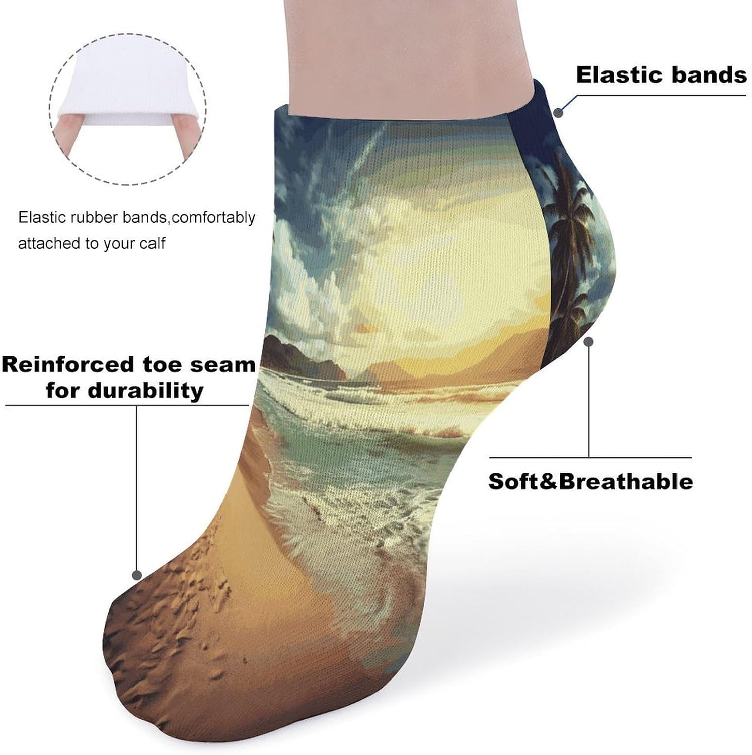 Sunset on The Beach Ankle Socks for Men Women 5 Pairs | Comfortable Casual Low Cut Socks, Lightweight No Show Breathable Athletic Socks, Soft Mini Crew Socks for All Seasons
