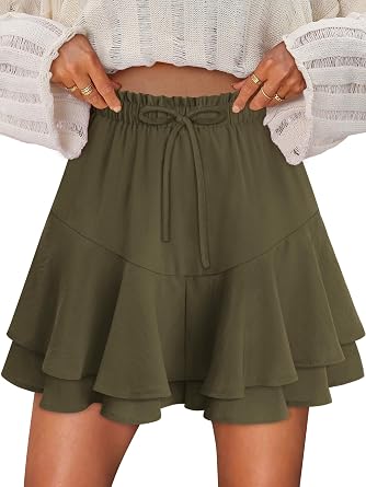 onlypuff Skorts for Woman Ruffle Mini Skirts Flowy Boho Athletic Shorts High Waisted Trendy Outfits Ladies