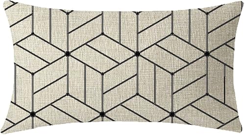 Miniatura 1 de Bonito regalo para familiares y amigos, estilo rústico nórdico, vintage, retro, abstracto, geométrico, beige, cintura lumbar, de algodón, lino,