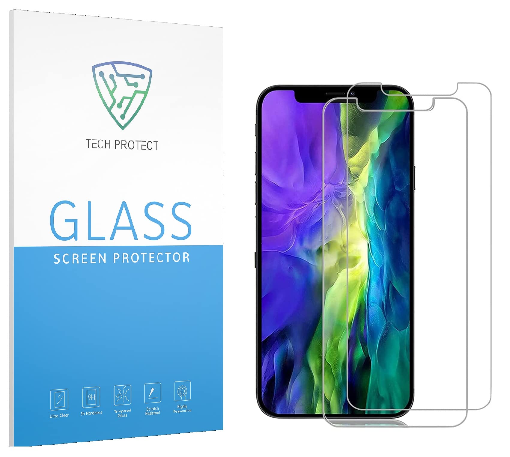 TECH PROTECT [2-Pack] Screen Protector for iPhone 12 & iPhone 12 Pro, Tempered Glass Film, 6.1 Inch, Shatterproof, Bubble Free, Case Friendly