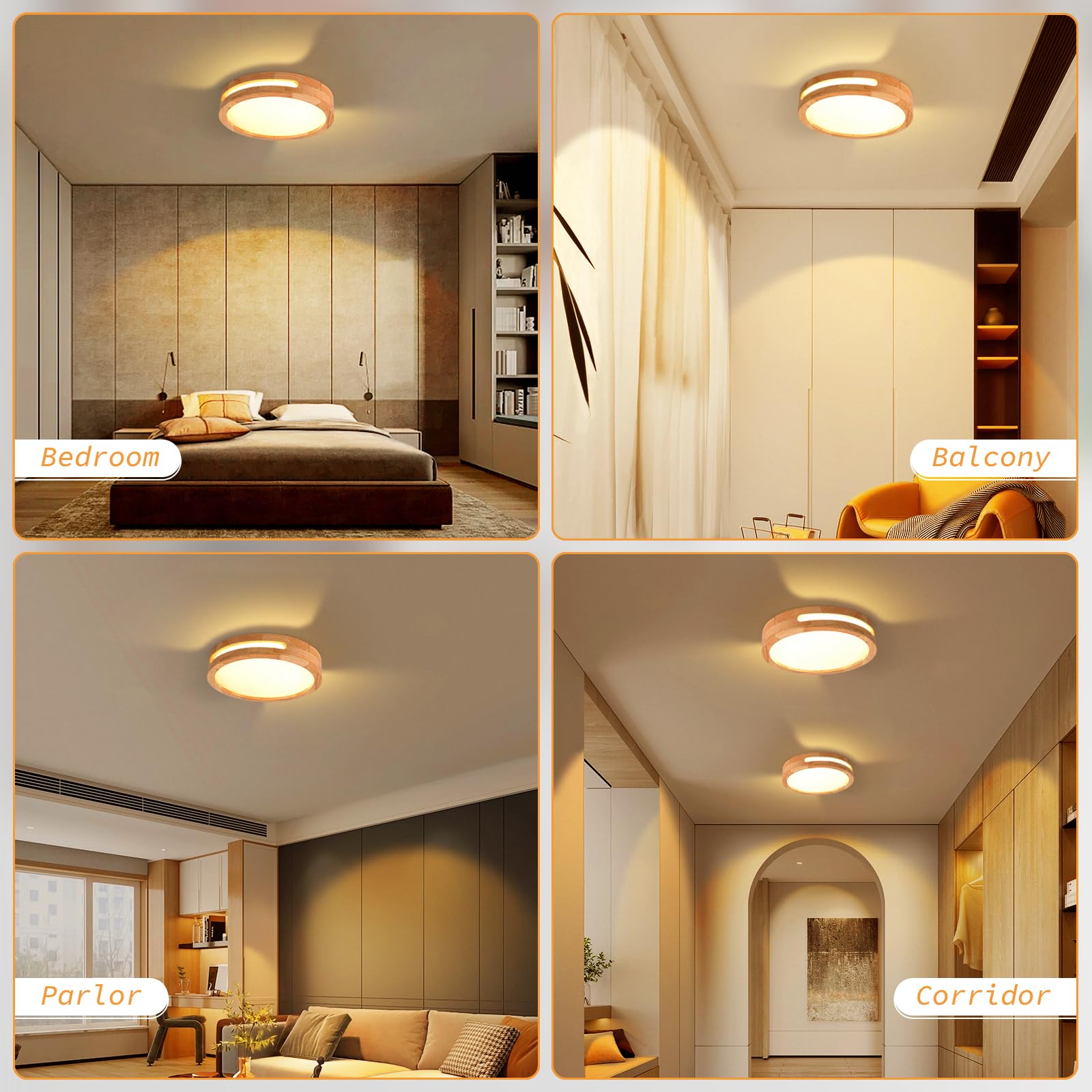 Lampa sufitowa LED, drewniana lampa sufitowa, lampa sufitowa do sypialni, 3000k 24w ø30 cm ciepłe światło, odpowiednia do sypialni, łazienek, salonów i korytarzy