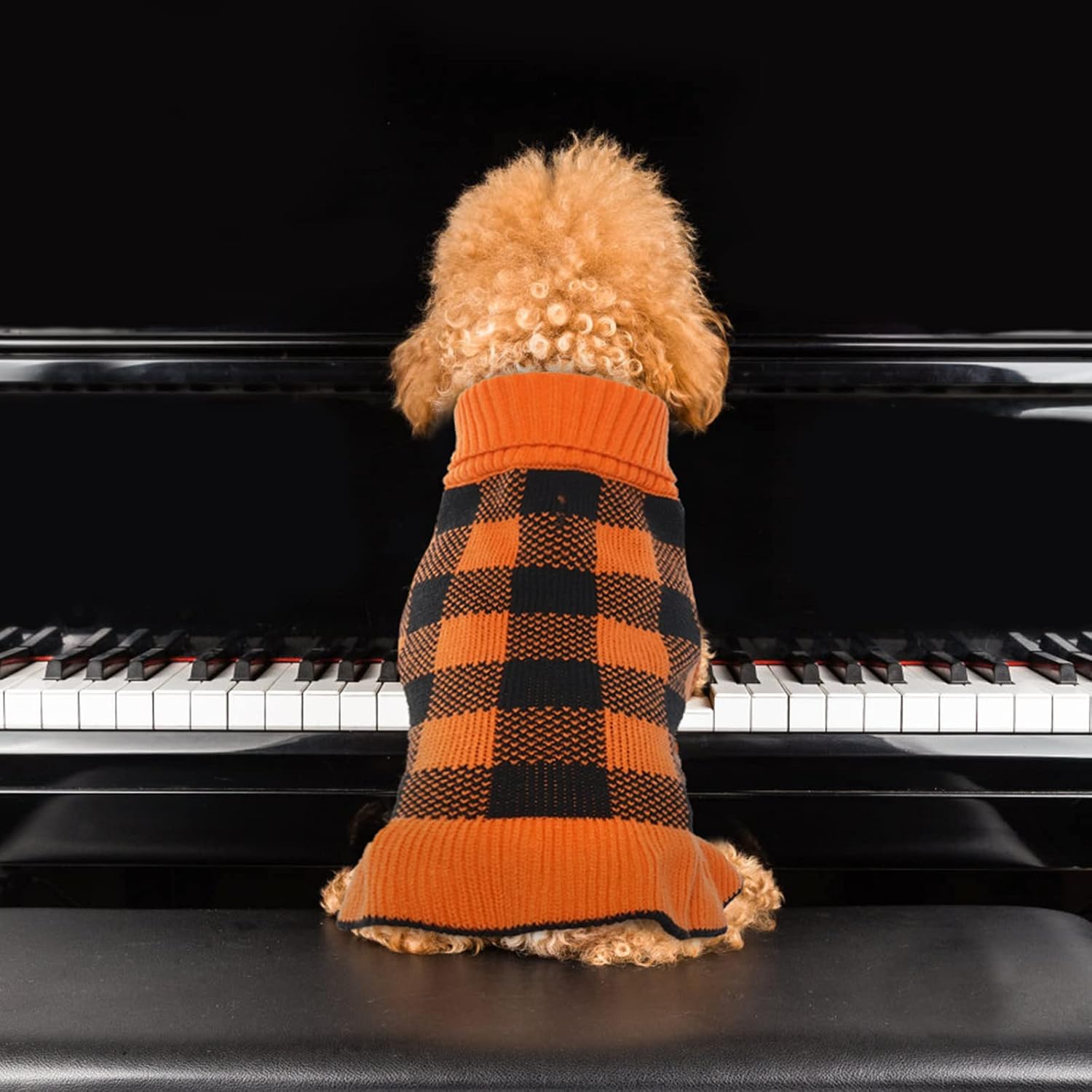 LeLePet Dog Sweater Dress - Turtleneck Pullover Knitwear, Warm Plaid Halloween Sweater for Small to Large Dogs, Yorkies, Orange, S