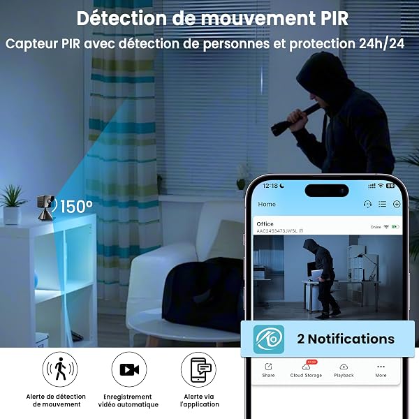 Caméra Espion Mini 4K avec Vision Nocturne et WiFi - Caméra de Sécurité Intérieure avec Détection de Mouvement - Stockage Cloud et Carte SD / Batterie Intégrée - Vidéo en Temps Réel pour Maison et Sur - 5
