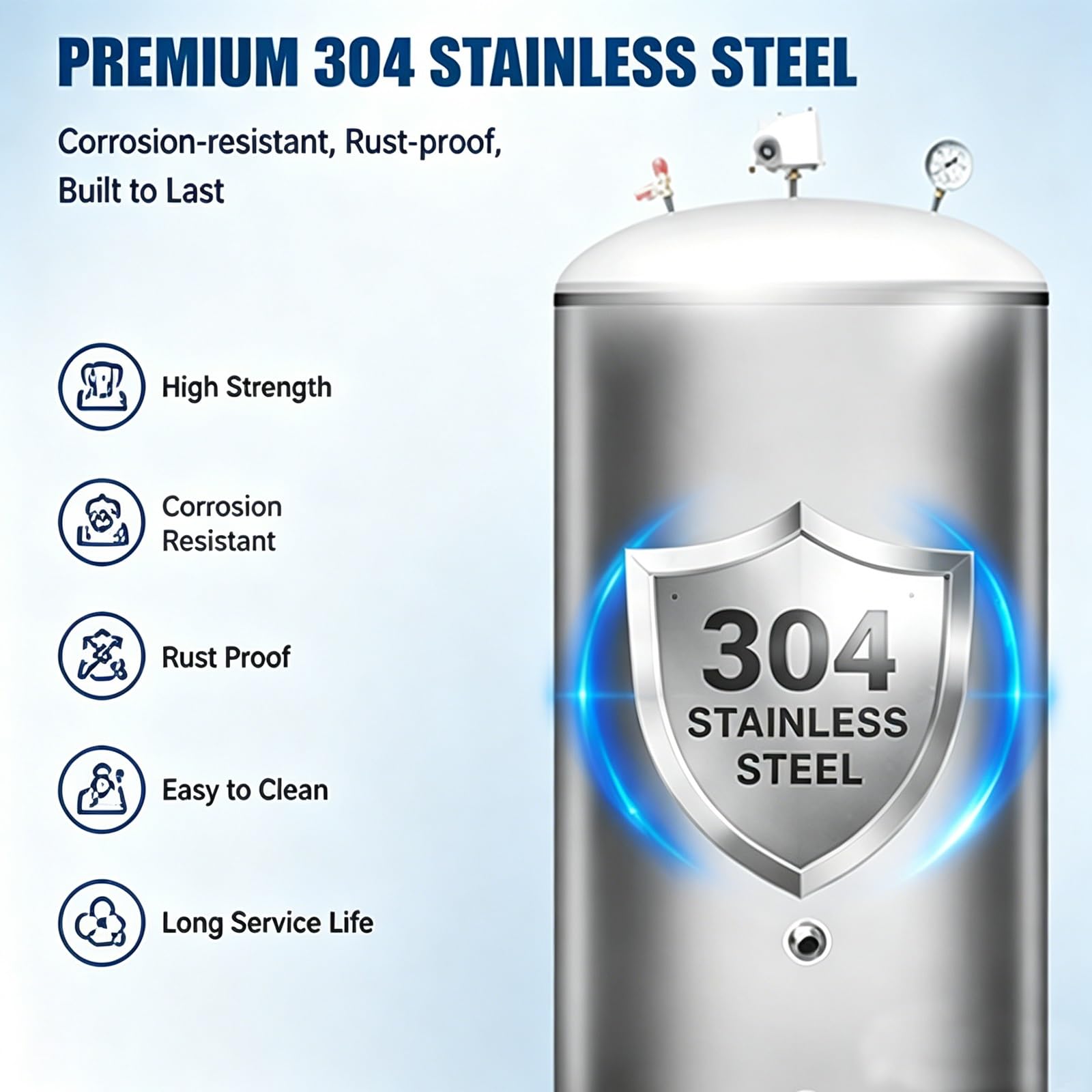 Vaso Espansione Verticale, in Acciaio Inox 304, Antiruggine, con Saldature a Tenuta Stagna, Serbatoio a Pressione per Sistemi di Irrigazione Domestici, Scolastici e Agricoli, Kit Incluso(95cm/37.4in)