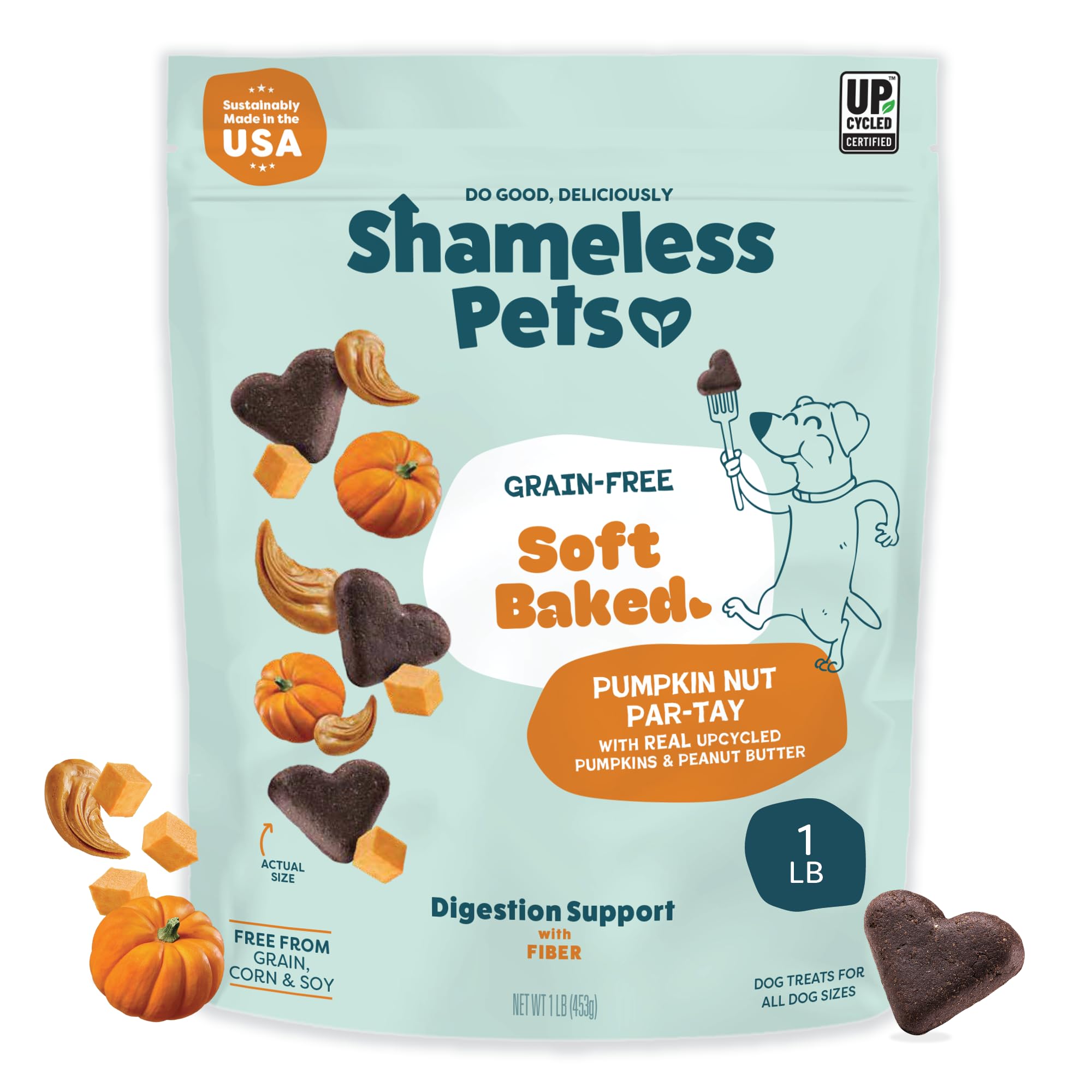 Shameless Pets Soft-Baked Dog Treats, Pumpkin Nut Partay - Natural & Healthy Chews for Digestive Support with Fiber - Doggy Biscuits Baked & Made in