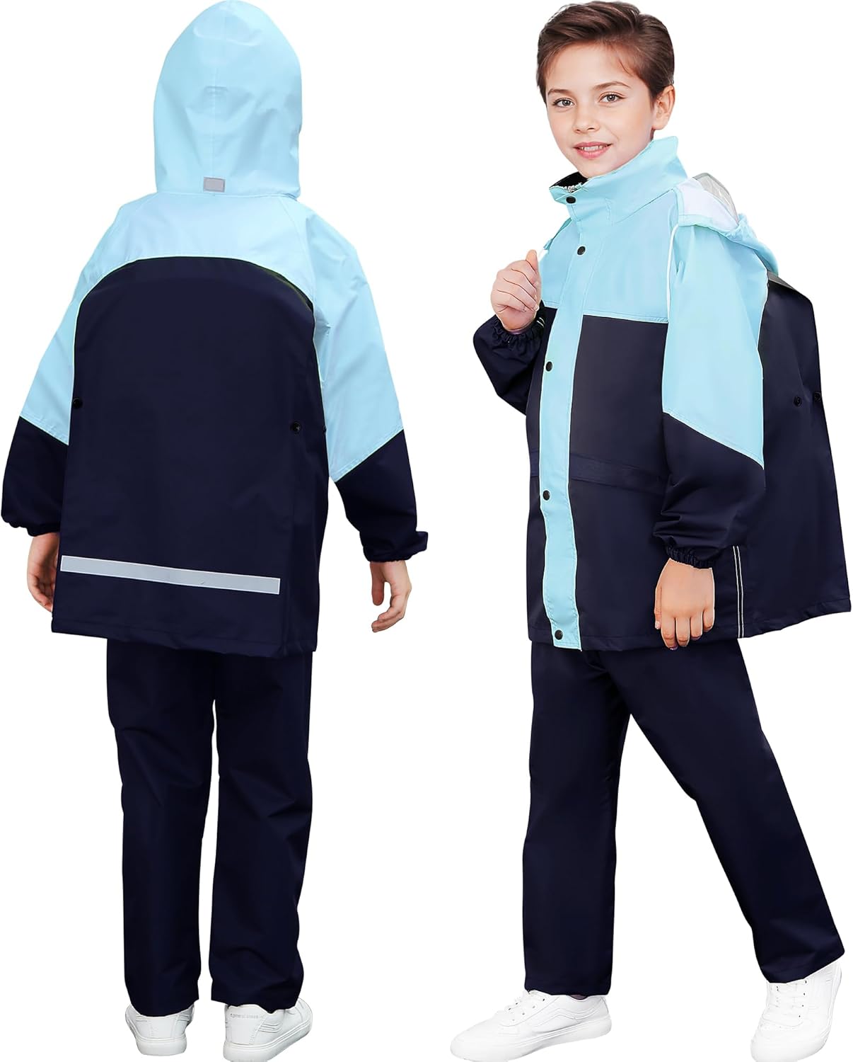 Kinder Regenanzug Set - Wasserdicht Winddicht Fleece Jacke Mit Kapuze