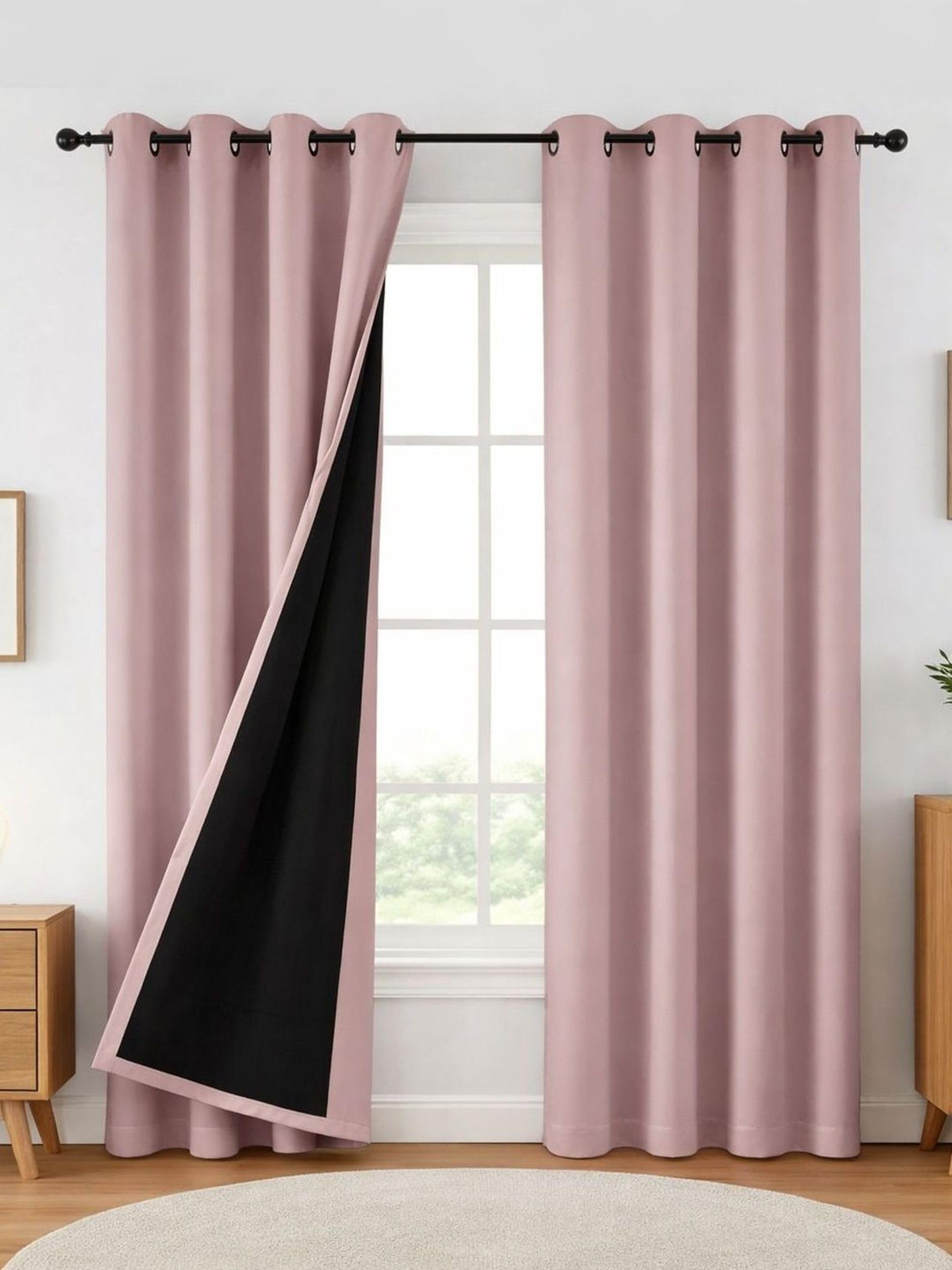 100% Blackout Curtains for Door- 7 Feet (Pack of 1) | Black Back Coated Fabric |Heat & Noise Insulation | Eyelet Curtains for Living Room & Bedroom |Lilac