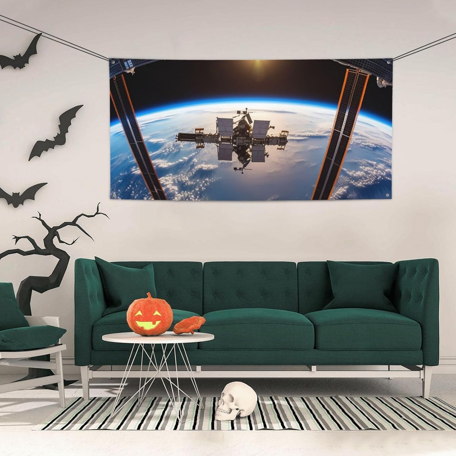 International Space Station Picture Banner Sign for Outdoor Indoor Birthday Backdrop Poster Party Decorations Supplies Photo Background with Grommets Personalized Wall Banner Flag image 2