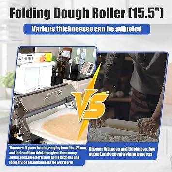 Sheeter Board Manual Dough Roller Machine, Commercial Manual Foldable Dough Sheeter, Compact Foldable Pastry Roller, Puff Pastry Dough Pastry Press Machine, Stainless Steel, Adjustable Thickness