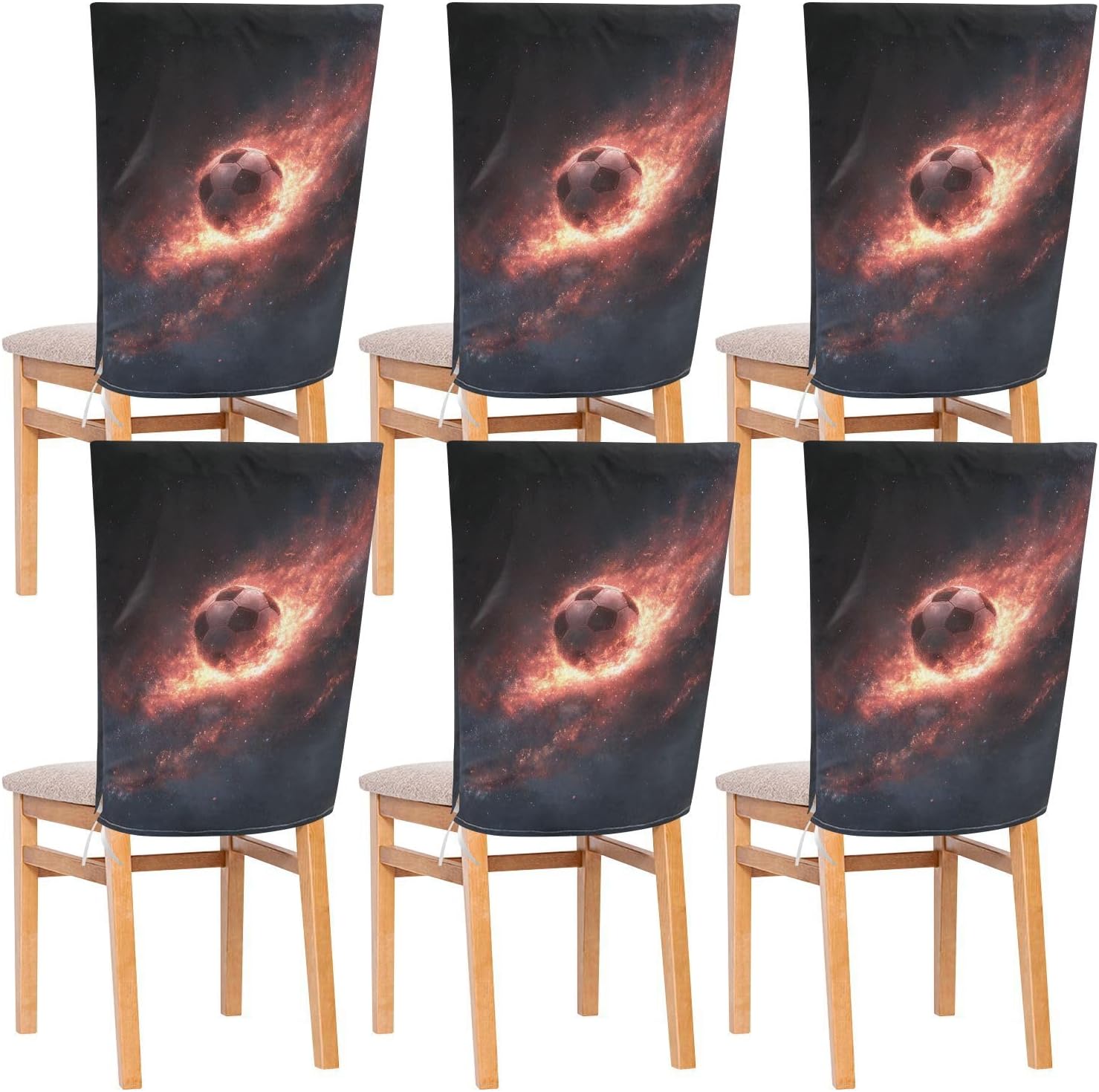 ALAZA Soccer Balls Galaxy Chair Back Cover Set of 6, Washable Reusable Removable Chair Slipcovers Decorative Chair Cover for Home Kitchen Wedding Party