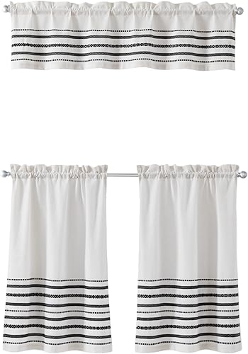 Miniatura 6 de Curtainworks Juego de cortinas bohemias de cocina con cenefa y cortinas de cocina, filtro de luz, rayas tejidas globales, par de niveles de 28