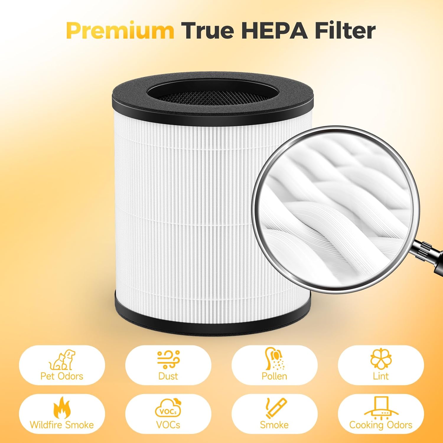 3-in-1 H14 True HEPA Replacement Filter Compatible with ADTARK ＆ VNIUP ZQA-4000C and Fancybark ZQA-4000A Air Purifier, 2 Pack