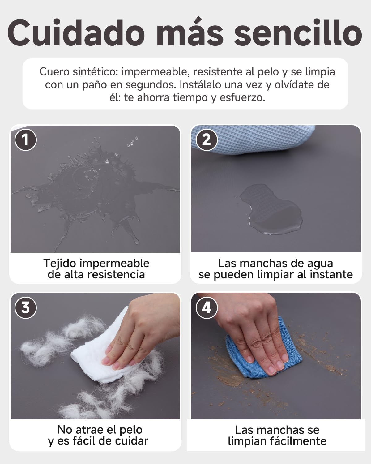 Ortopédica Cama Perro Medianos, Sofá Perro de Cuero Sintético Impermeable | 91x68 cm,4 bordes elevados,Cama para Perros Desenfundable y Lavable, Colchon Perro Antideslizante, Gris