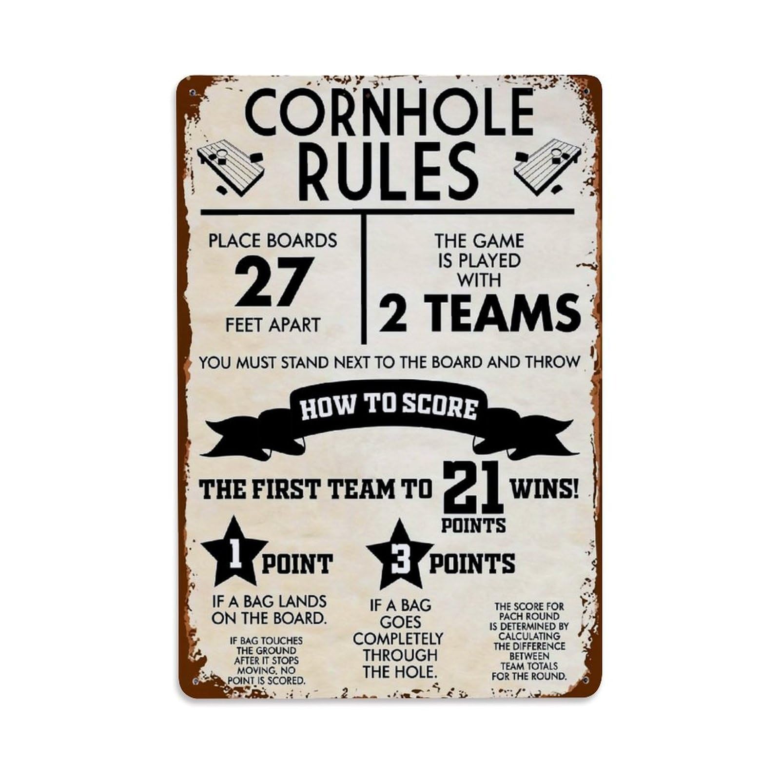 Nestemfo Vintage Cornhole Rules Game Poster Tin Sign Metal Sign, Living Room,Bar, Home, Bedroom Wall Decor,Retro Metal Poster 8X12 Inches