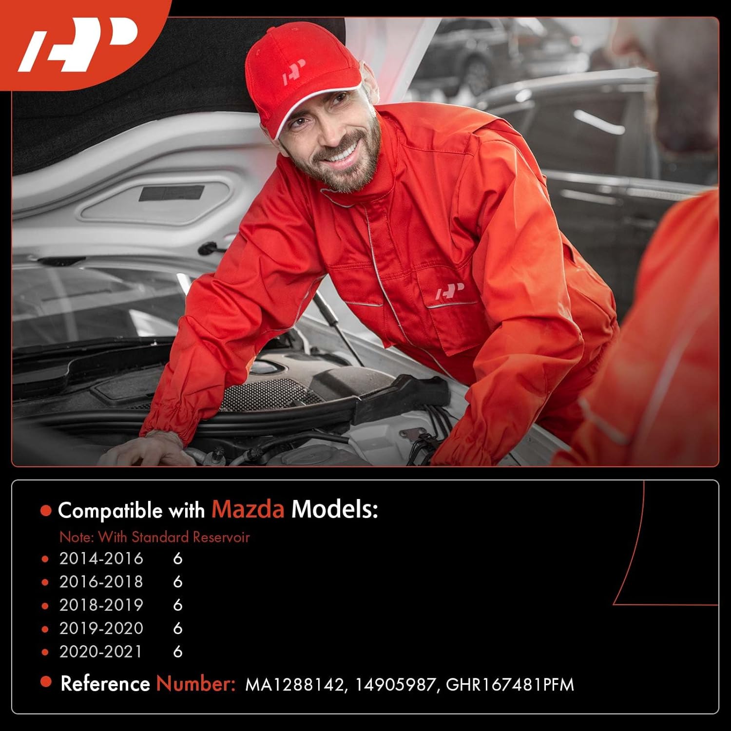 A-Premium Windshield Washer Reservoir Compatible with Select Mazda Models - 6 2014-2021, with (Washer Pump/Cap/Filler Neck/Hose) - Replace# GHR167481PFM