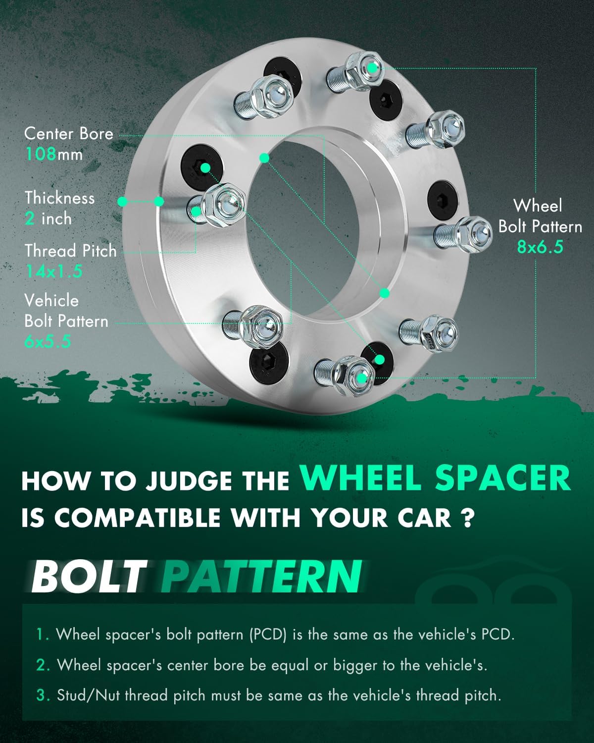 SCITOO 2Pcs Wheel Adapters 2 inch 6x5.5 to 8x6.5 Bore 108mm Studs 14x1.5 6 Lug Wheel Spacers Adapters Fit for for Chevrolet Tahoe for Chevrolet Avalanche for Chevrolet Blazer for Express 1500