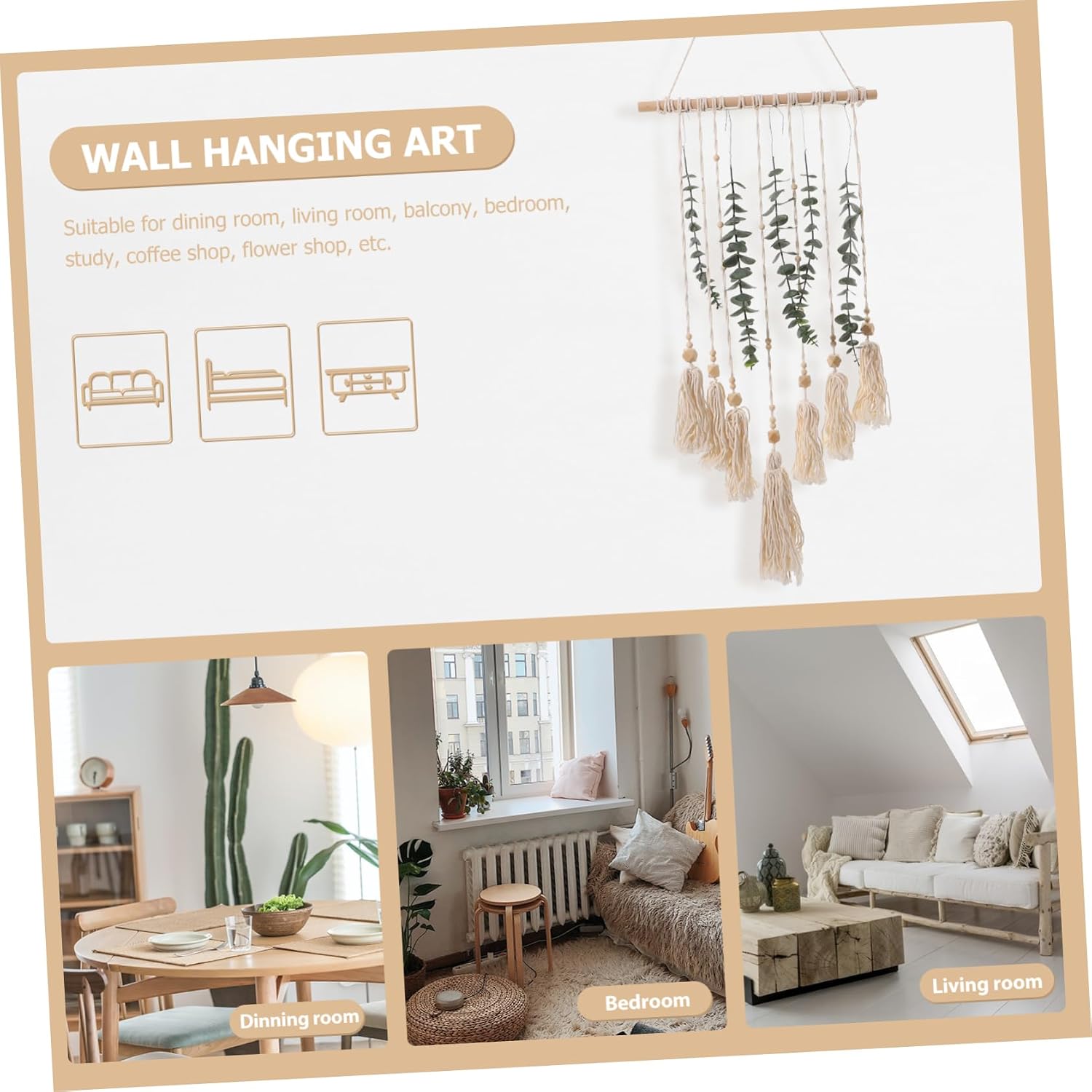 ORFOFE Artificial Leaf Wall Hanging Tassel Woven Wall Decor Macrame Plant Hanger Indoor