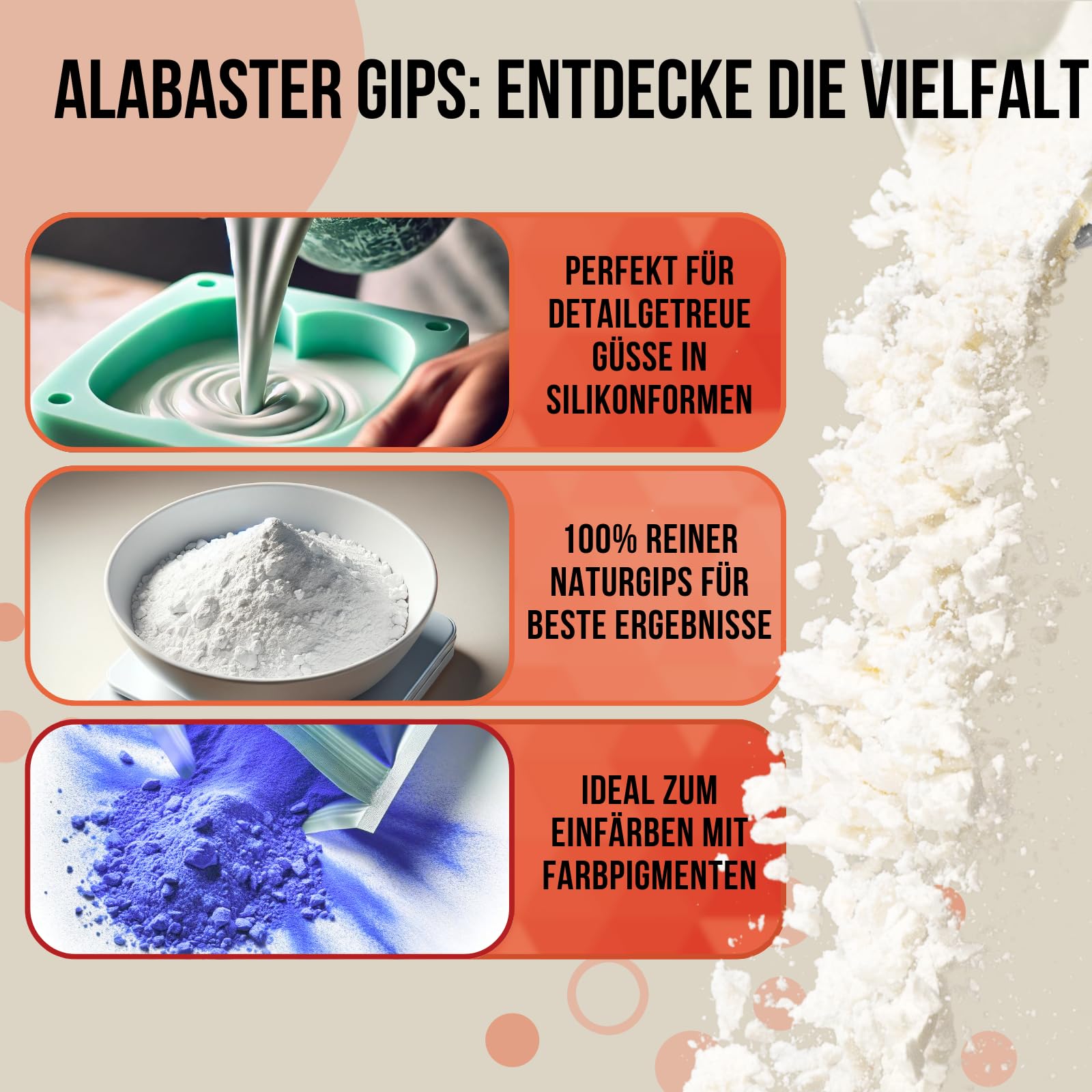 TFC Alabaster Gips, naturalnie biały, 4x5 kg I Masa do odlewania do form silikonowych, do malowania i modelowania, odcisk dłoni, brzuch ciążowy I bardzo drobny