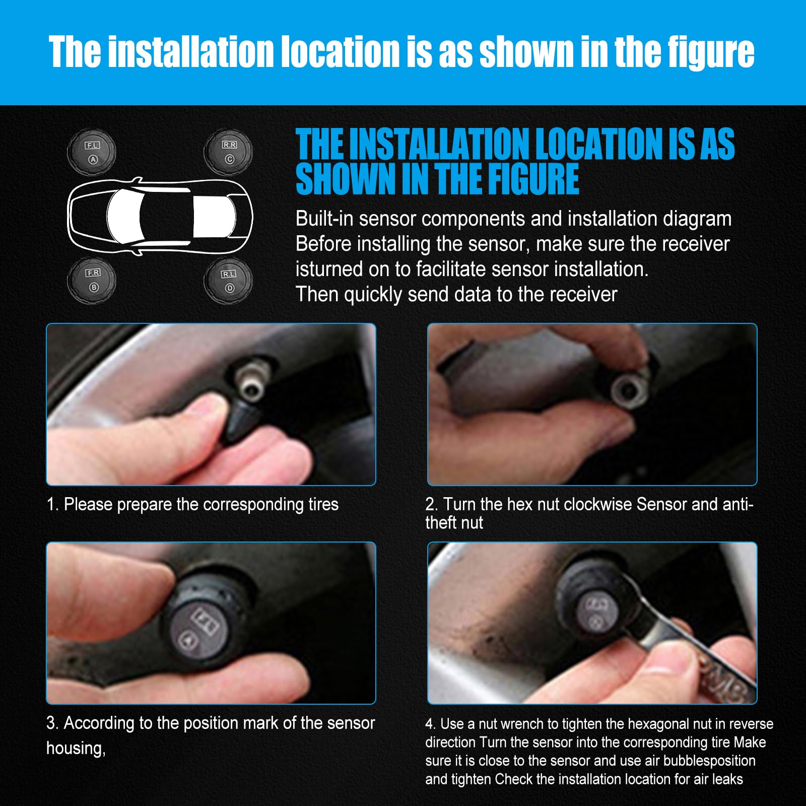 Reifendruckkontrollsystem, drahtloses Auto TPMS Reifendrucksystem, 6 Alarmmodi, einstellbare Bildschirmhelligkeit & Monitorwinkel für Wohnmobil, SUV, MPV, LKW, Limousine