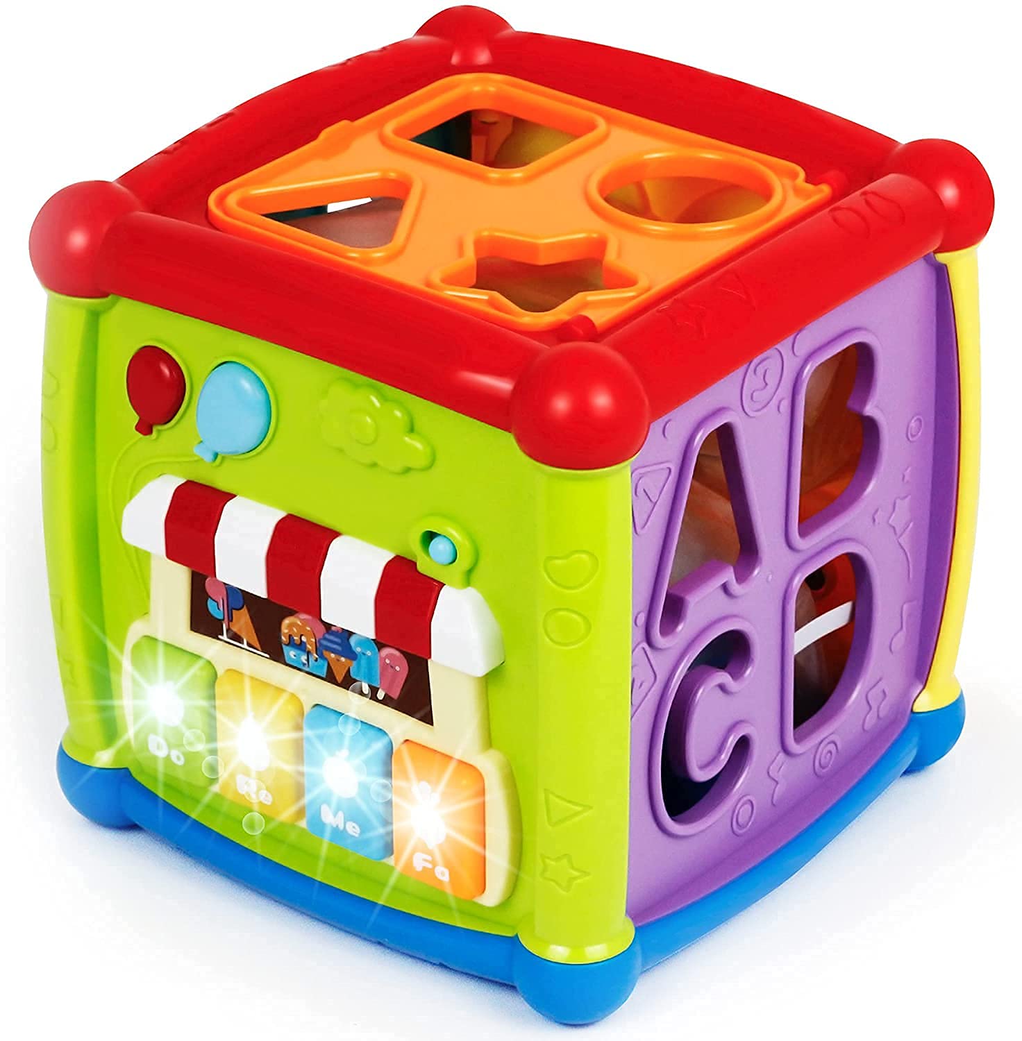 Toyshine Baby Activity Cube - 6-in-1 Musical Baby Learning Toys, Play Set Includes A-B-C-D Letters, Colorful Shape Sorter, Vehicles Puzzle, 4 Piano Keys and More (B0989STPT9) Amazon Price History, Amazon Price Tracker