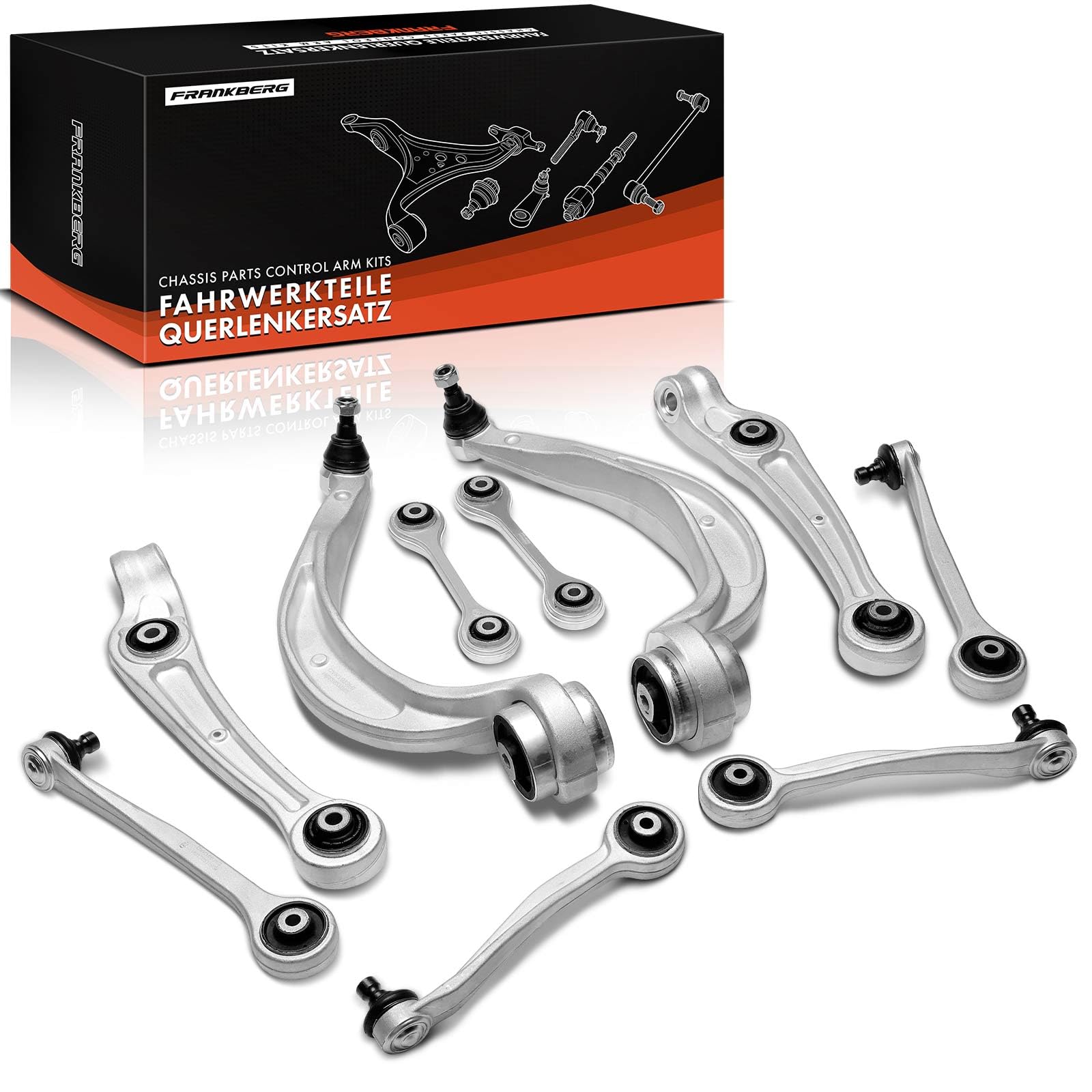 Frankberg 4 brazos de suspensión + 4 brazos de suspensión + 2 barras de acoplamiento delanteras izquierda derecha compatibles con A4 Avant 8K5 Q5 8RB A4 8K2 A4 Allroad 8KH A5 Sportback Replace