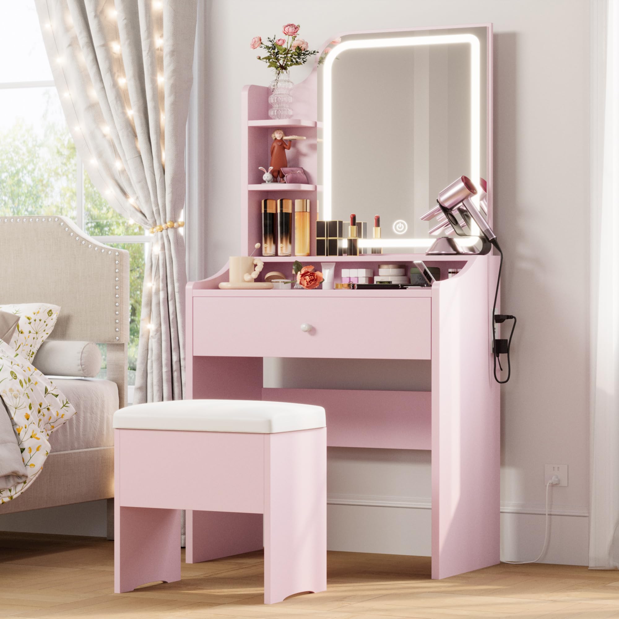 Amazon.com: LIKIMIO Small Vanity Desk with Mirror Lights and