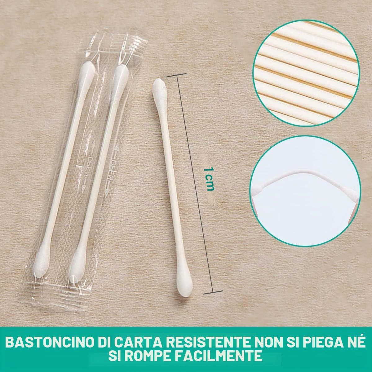 Confezione da 200 tamponi di cotone, confezionati singolarmente, bastoncini di carta a doppia punta per orecchio, trucco (doppia estremità rotonda)