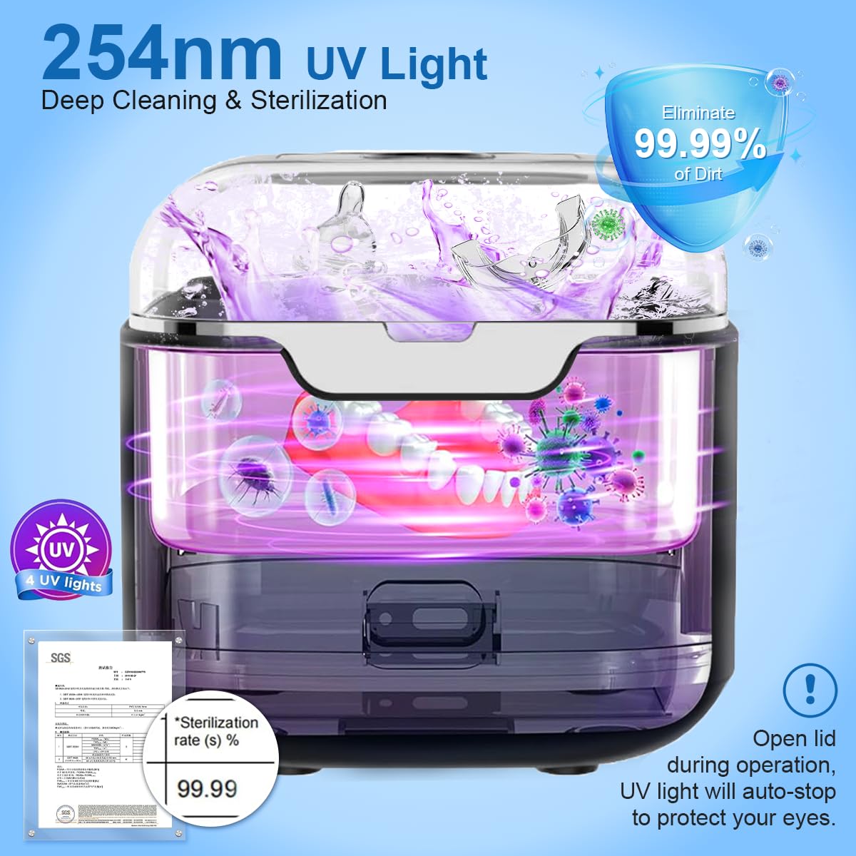 Ultradźwiękowa maszyna do czyszczenia protez, ultradźwiękowa myjka do protez 48 kHz z timerem i 4 trybami, kapsuła dentystyczna 240 ml, do ochraniaczy ust, aparatów ortodontycznych, korektorów