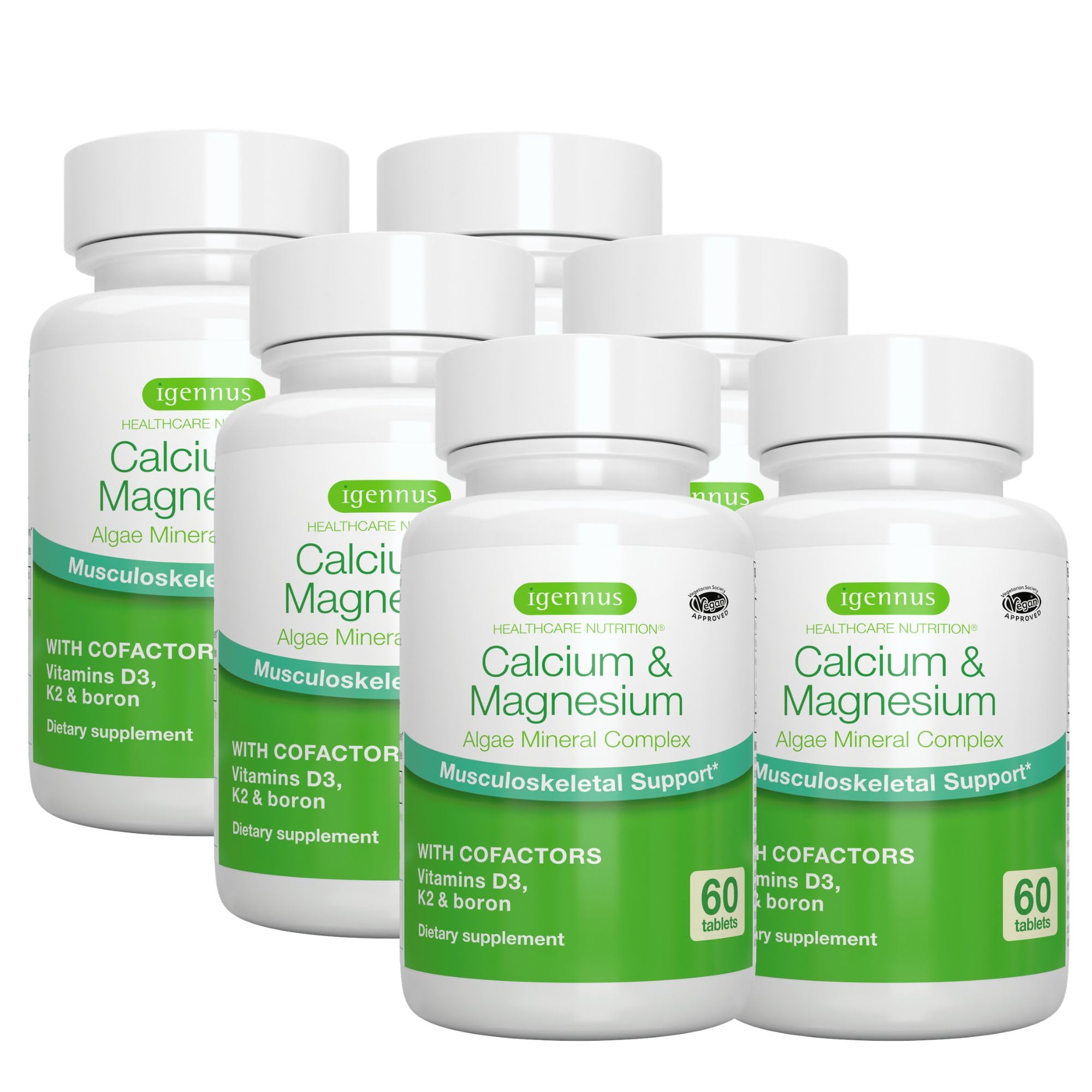 Igennus Red Algae Calcium Magnesium Complex, Comprehensive Bone Support 60 Count (Pack of 6)