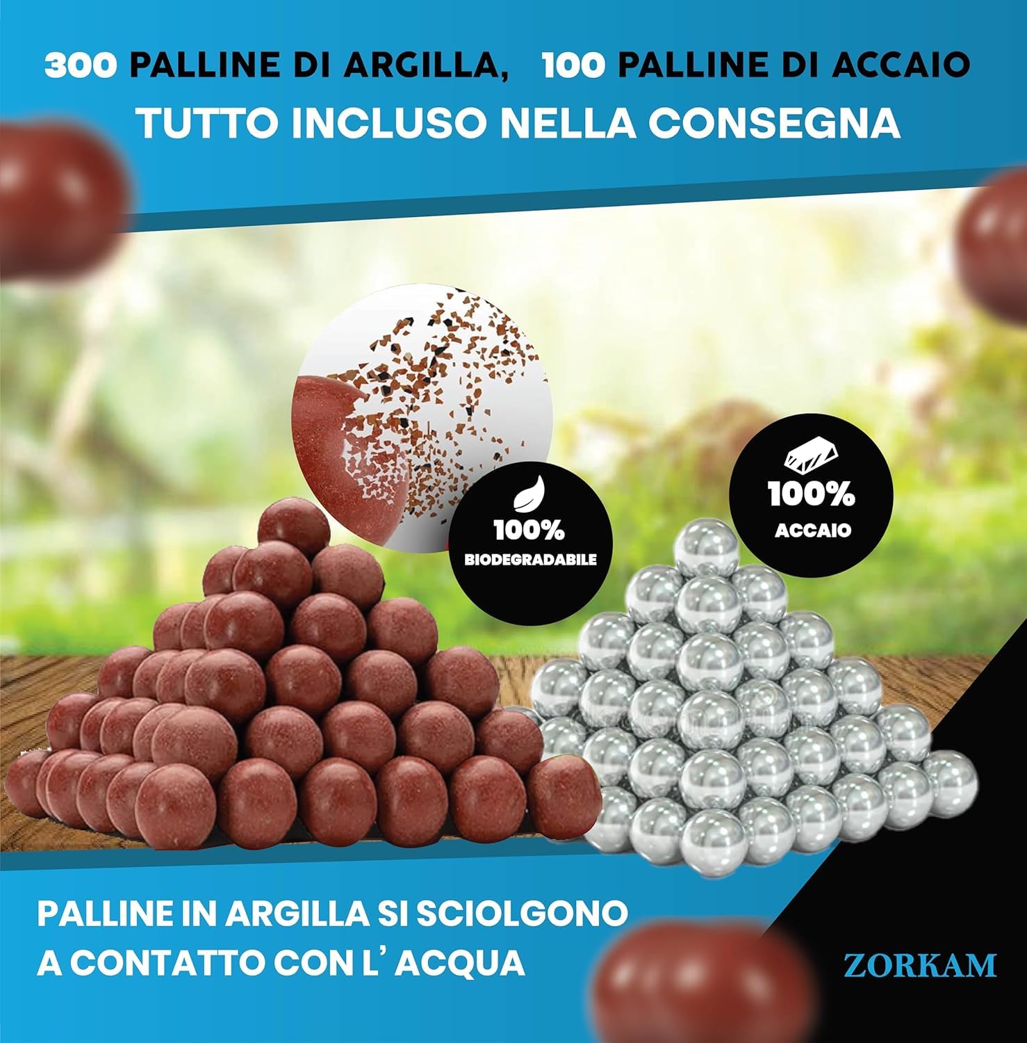 ZORKAM Dispositivo Sportivo - 3 Fasce Elastiche - 400 Palline Argilla e Acciaio – Borsa Portatile- Idea Regalo – Gioco all’Aperto Professionale di precisione - 4