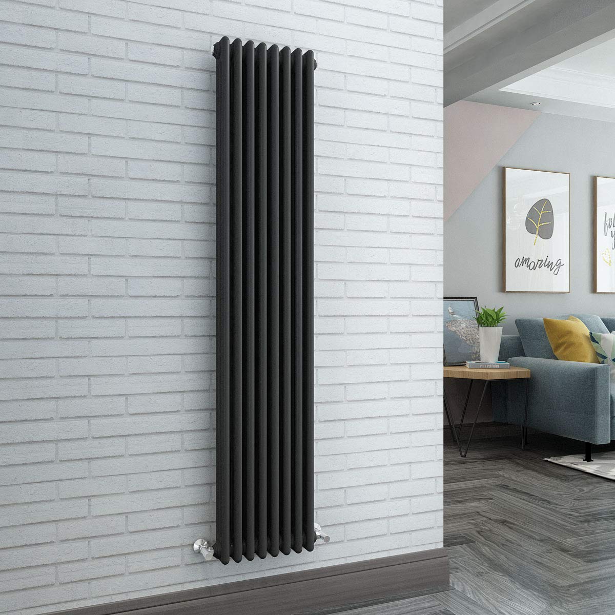 Warmehaus Traditional Anthracite 3 Column Vertical Radiator 1800x380mm