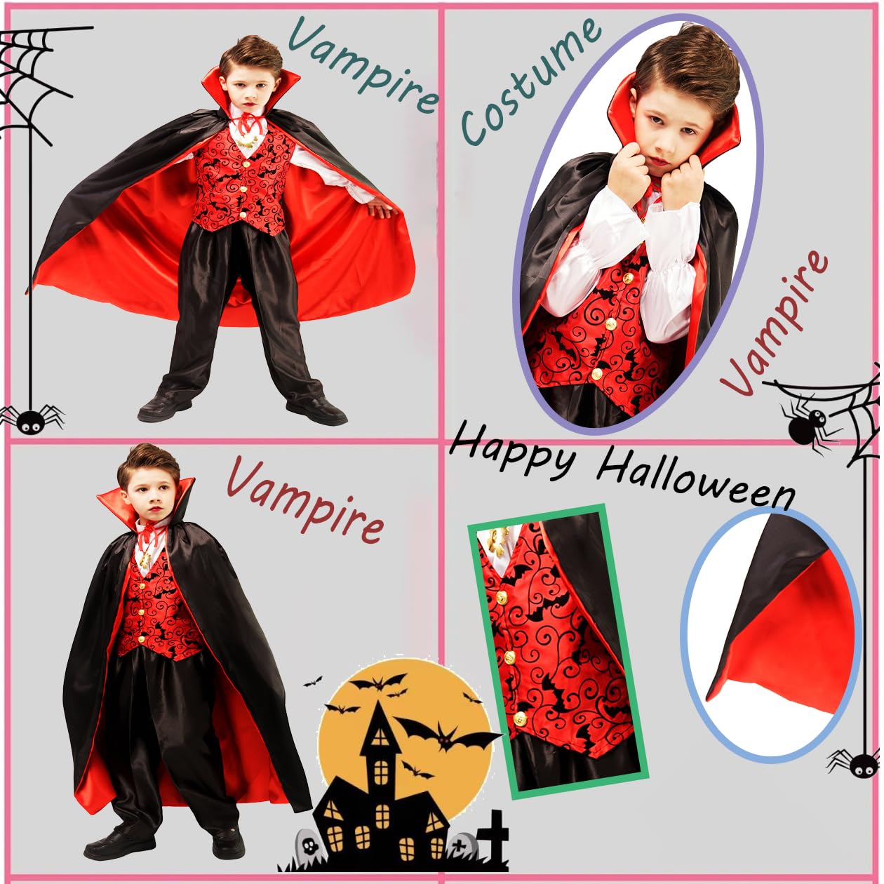 Costume Da Vampiro Per Bambini (10-12 Anni) – Set Gotico Classico Con Camicia, Mantello, Pantaloni, Zanne E Scettro - 5
