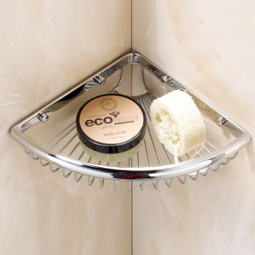 Miniatura 2 de Estante esquinero de ducha para baño, cesta de latón, organizador y almacenamiento para champú y jabón, cromo pulido