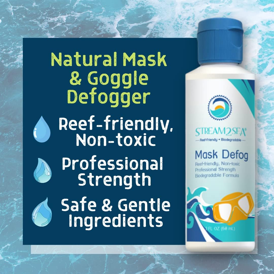 Mask Defog Biodegradable Formula Defogger Coating | 2 Fl Oz Reef Friendly Anti Fog Mask For Glasses, Snorkel Mask, Scuba Divers, Ski Goggles and Sports Glasses Equipment | Pack of 1 by Stream2Sea : Sports & Outdoors