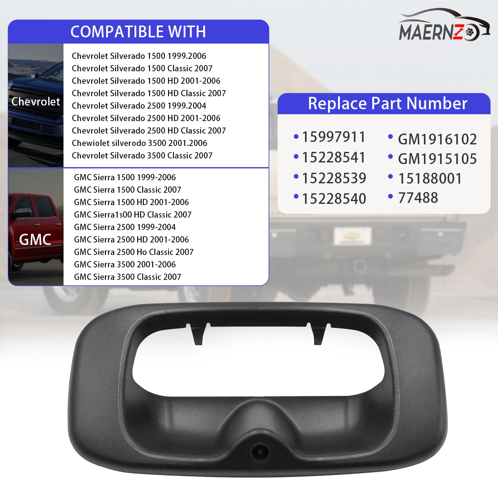 Rear View Backup Camera Tailgate Door Handle Camera Compatible with Chevy Silverado and GMC Sierra Years 1999-2006,Tailgate Door Handle Replacement Camera(Black) 15228541